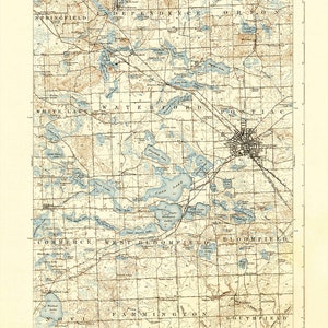 1907 Topo Map von Portiac garmichigan Quadrangle Walled Lake