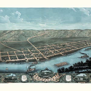 1869 Panoramakarte von Guttenberg, Clayton County, Iowa