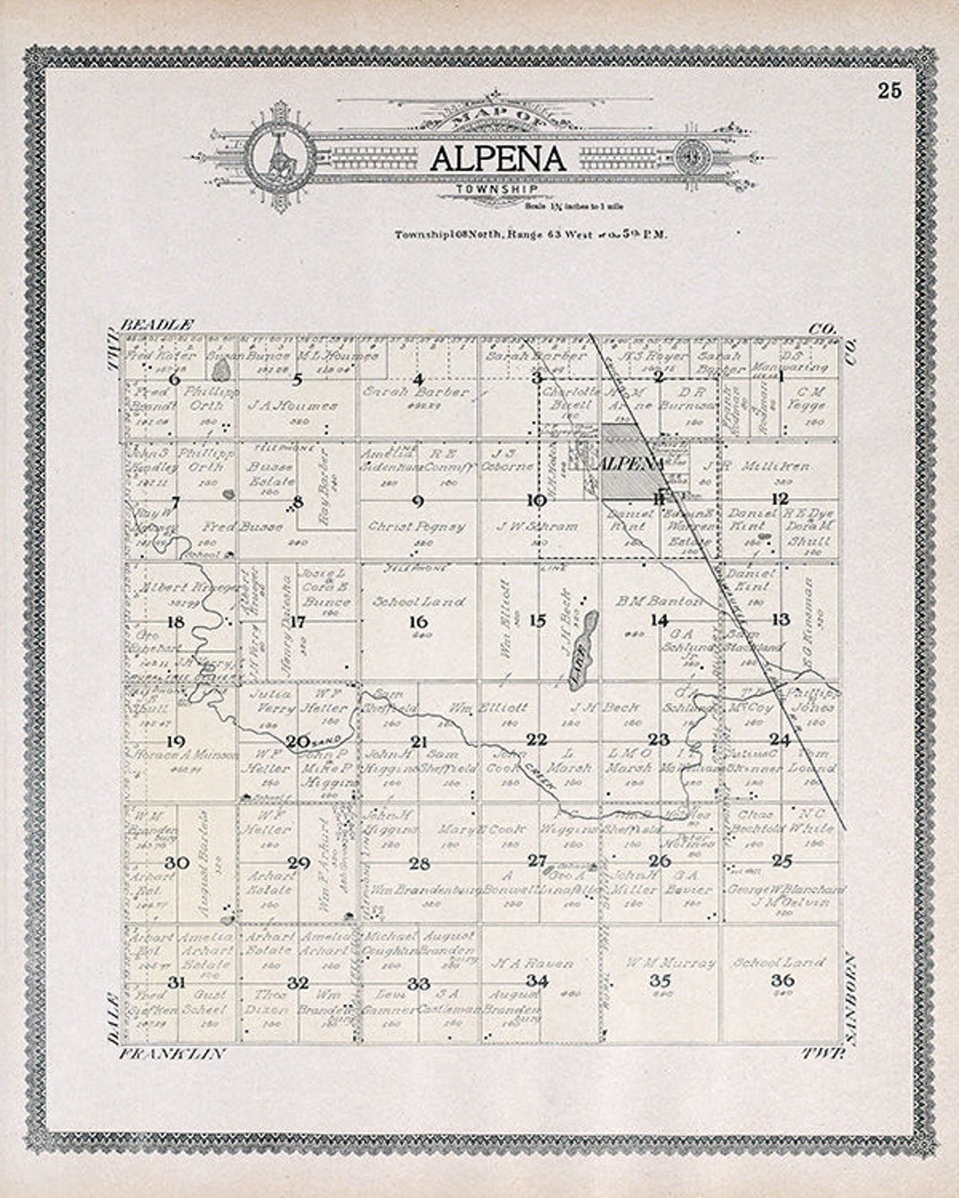 1909 Map of Alpena Township Jerauld County South Dakota Etsy