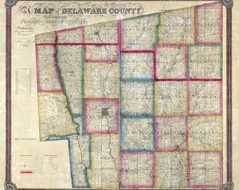 1849 Farm Line Map of Delaware County Ohio Scioto River