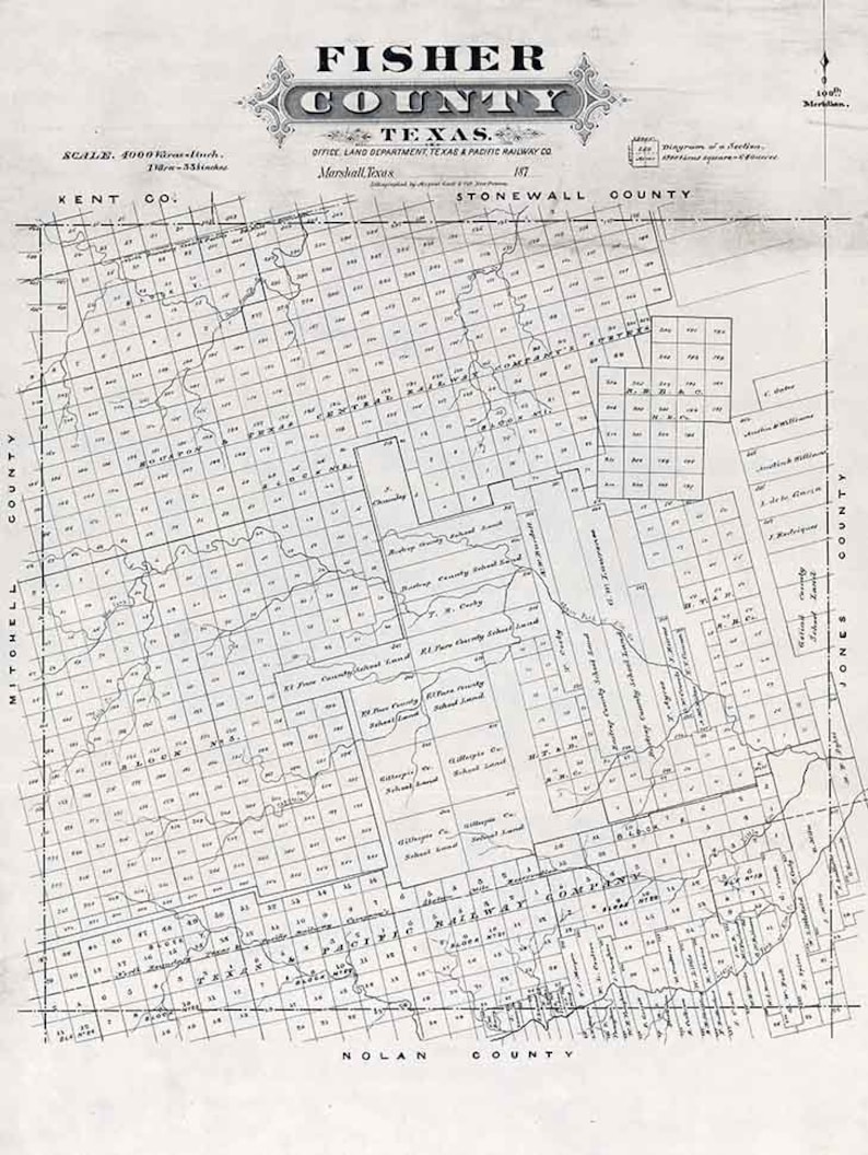 1870 Farm Line Map of Fisher County Texas - Etsy