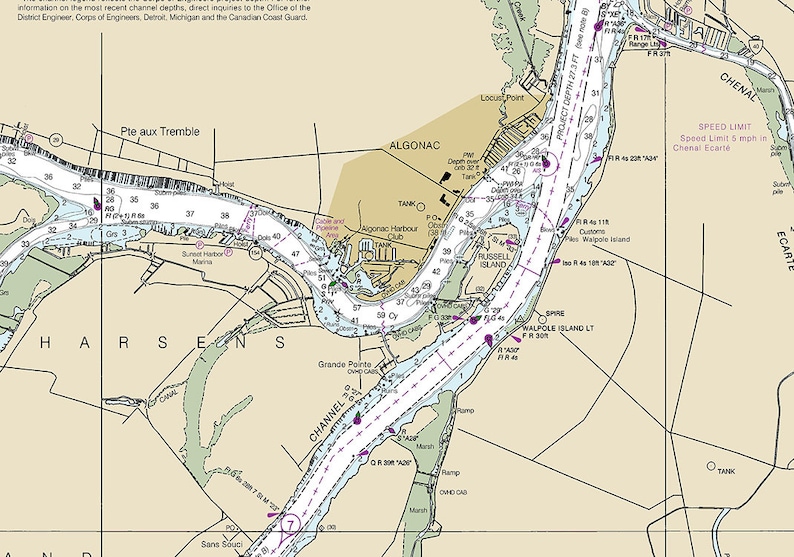 2018 Nautical Map of Saint Clair River Lake Huron Michigan