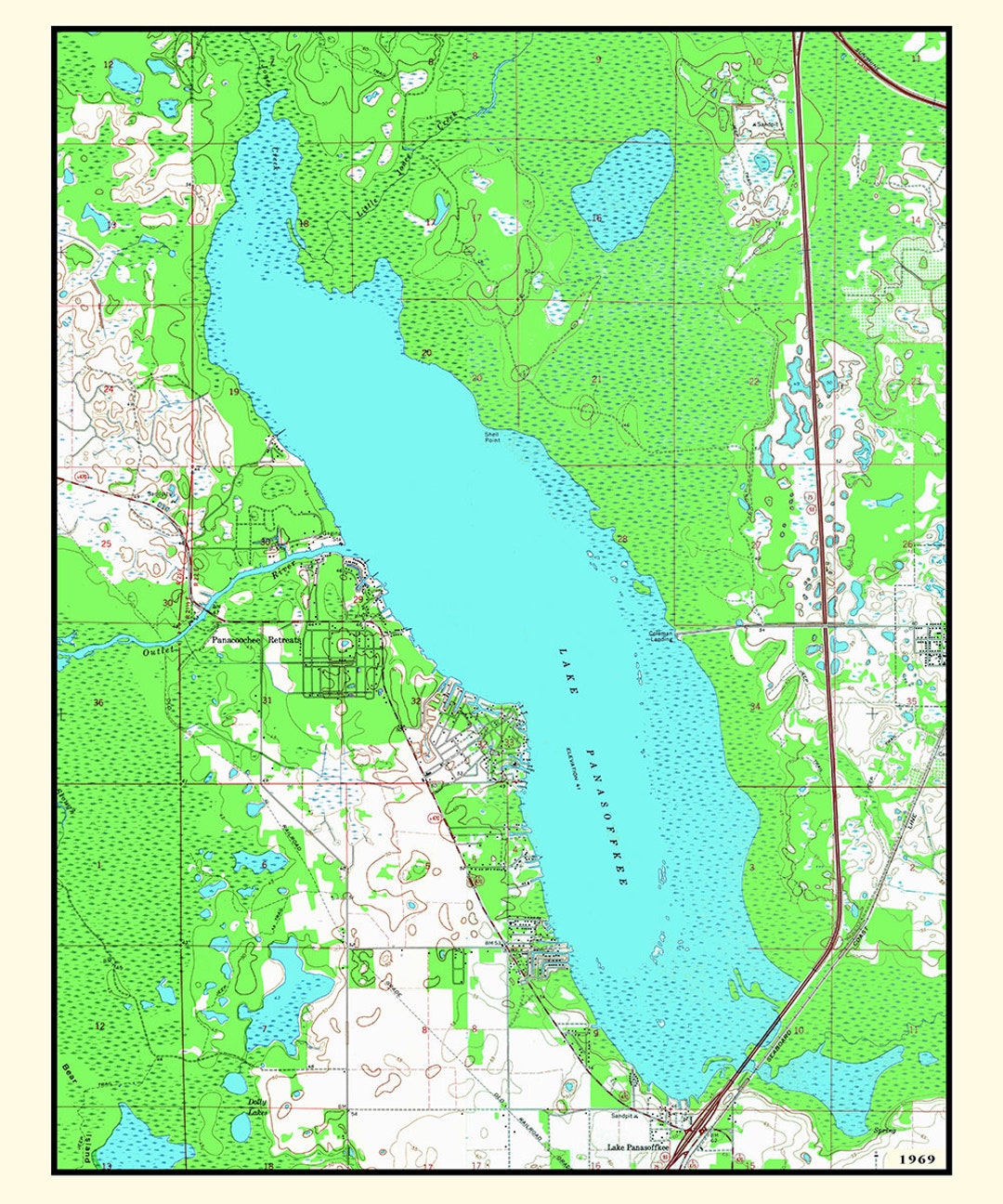 1969 Map of Lake Panasoffkee Florida Etsy