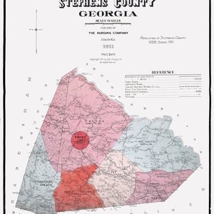 1911 Carte du comté de Stephens en Géorgie