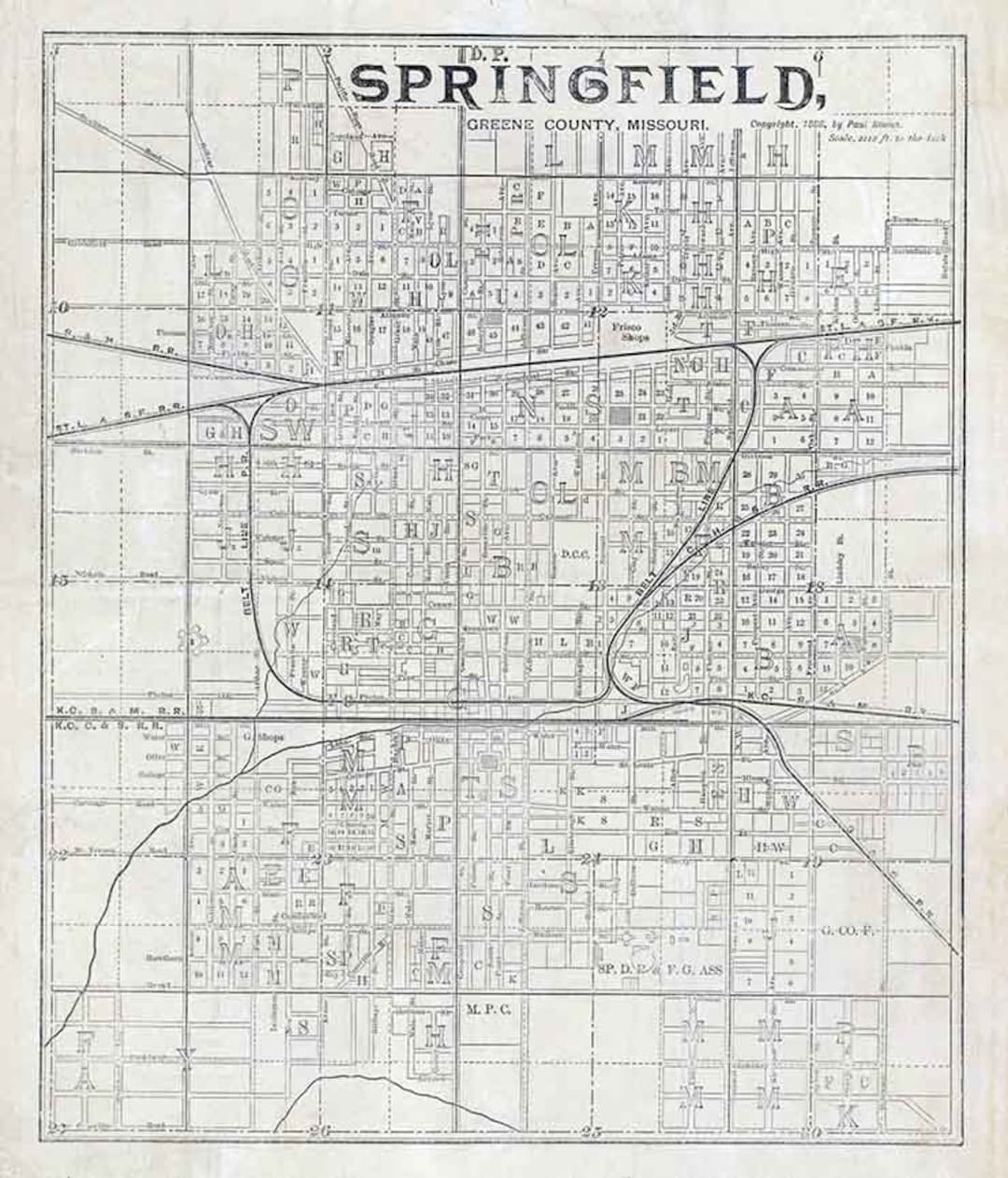 1888 Map of Springfield Greene County Missouri Etsy
