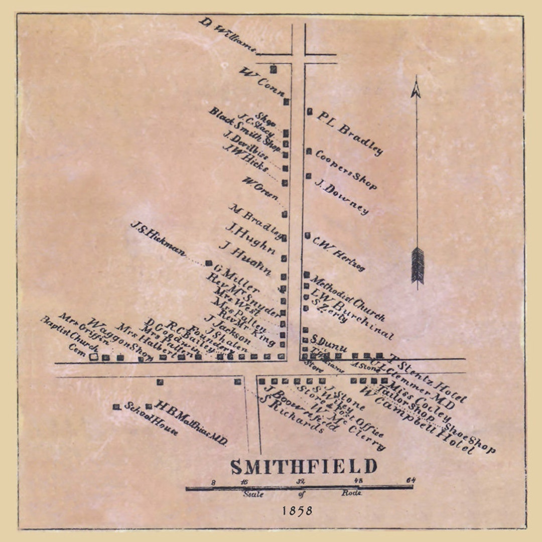 1858 Town Map of Smithfield Fayette County Pa Etsy