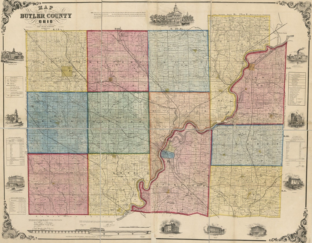1855 Farm Line Map of Butler County Ohio Oxford Rossville - Etsy