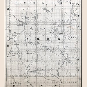 Carte 1880 du comté de Barron, Wisconsin