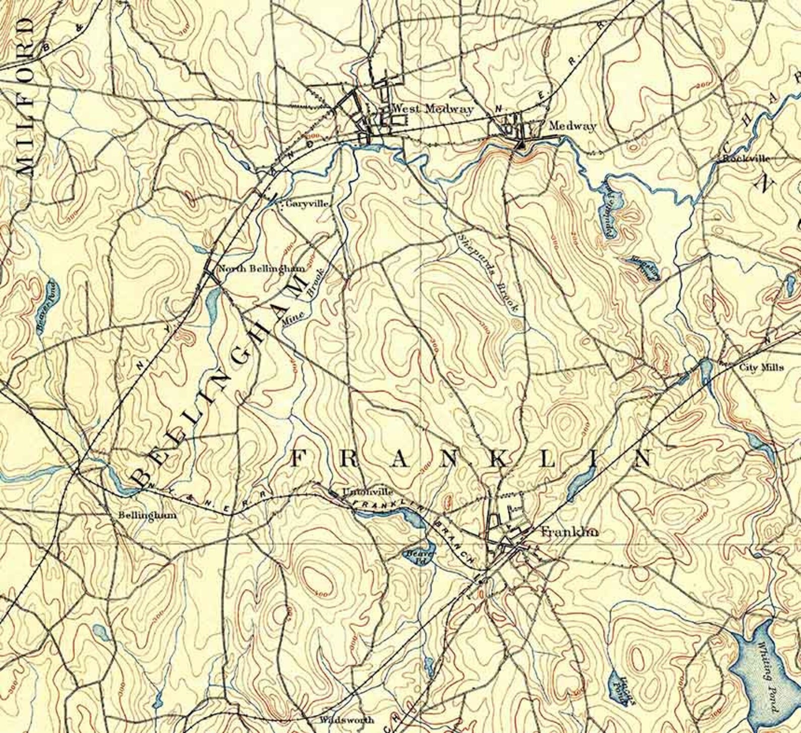 1889 Topo Map of Franklin Massachusetts Quadrangle - Etsy