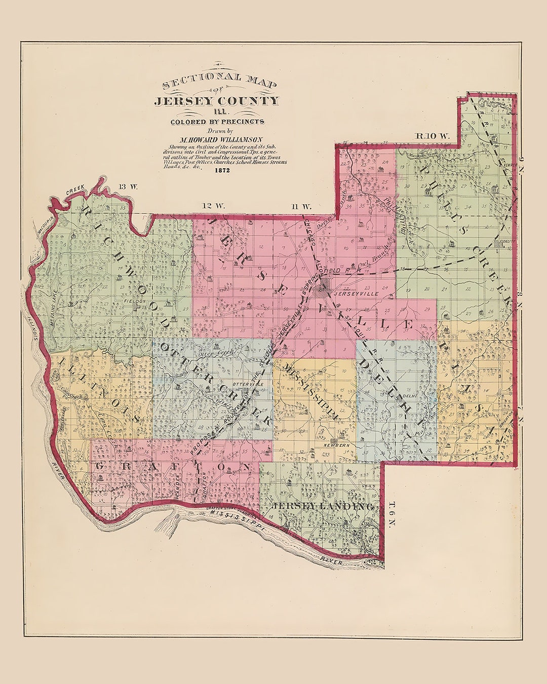 1872 Map of Jersey County Illinois Etsy