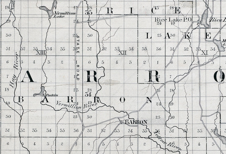 1880 Map of Barron County Wisconsin Etsy