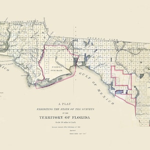 Kaart uit 1839 van Noord-Florida