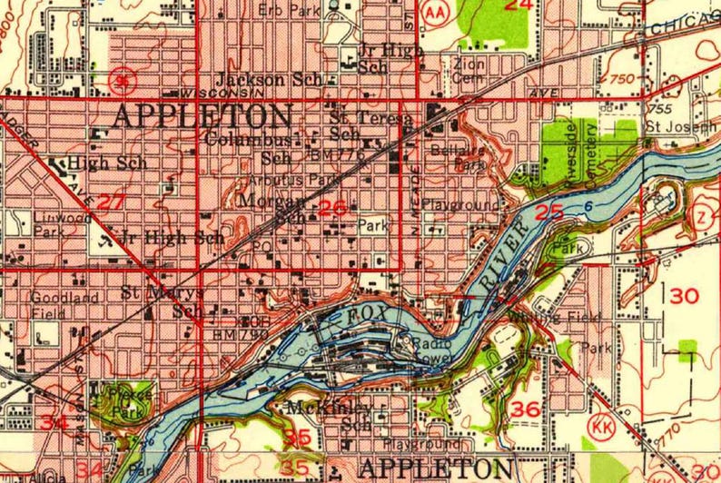1957 Map of Appleton Wisconsin - Etsy