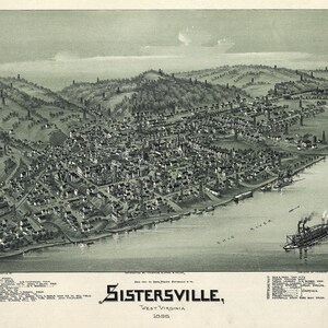 1896 Panorama Luftbild Karte von Sistersville West Virginia & Ölquellen