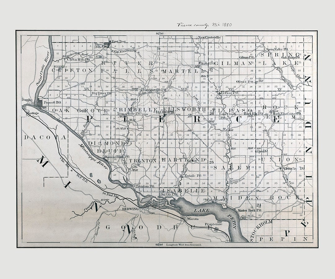 1880 Map of Pierce County Wisconsin Etsy