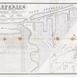 1856 Map of Superior Douglass County Wisconsin Lake Superior