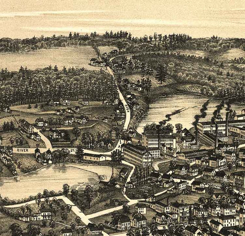 1889 Panoramic Map of Sanford Maine Etsy