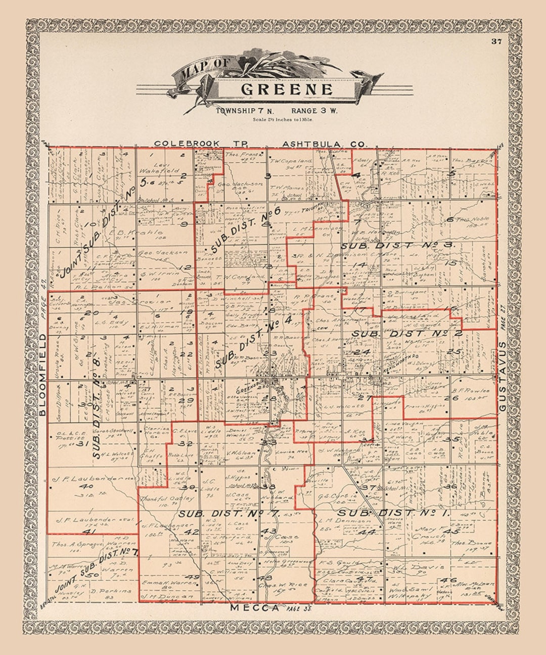 1899 Map of Greene Township Trumbull County Ohio Etsy
