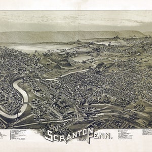 1890 Carte panoramique de Scranton en Pennsylvanie