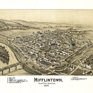 1895 Panorama-Karte von Mifflintown Juniata County Pennsylvania
