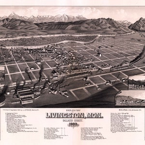 1883 Panorama-Karte von Livingston Montana Gallatin County