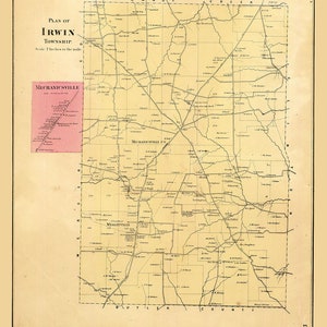 1865, carte du canton d'Irwin, comté de Venango, Pennsylvanie, région pétrolière