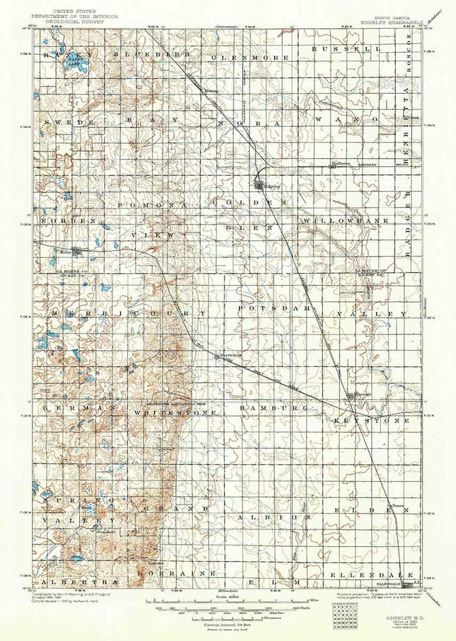 1925 Topo Map of Edgeley North Dakota Etsy