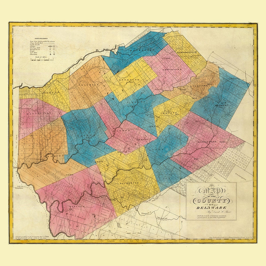 1829 Map of Delaware County New York - Etsy