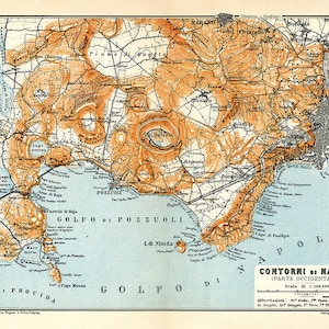 1910 Plan de Naples Italie par Baedeker