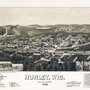 1886 Panorama-Karte von Hurley Wisconsin Ashland County