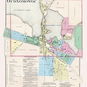 Stadskaart uit 1873 van Oconomowoc Waukesha County, Wisconsin