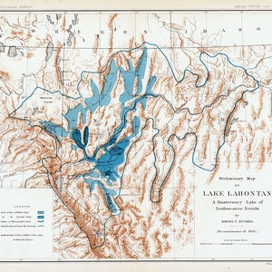 Carte 1881 du lac Lahontan au Nevada