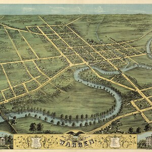 1870 Panoramakarte von Warren Trumbull County Ohio
