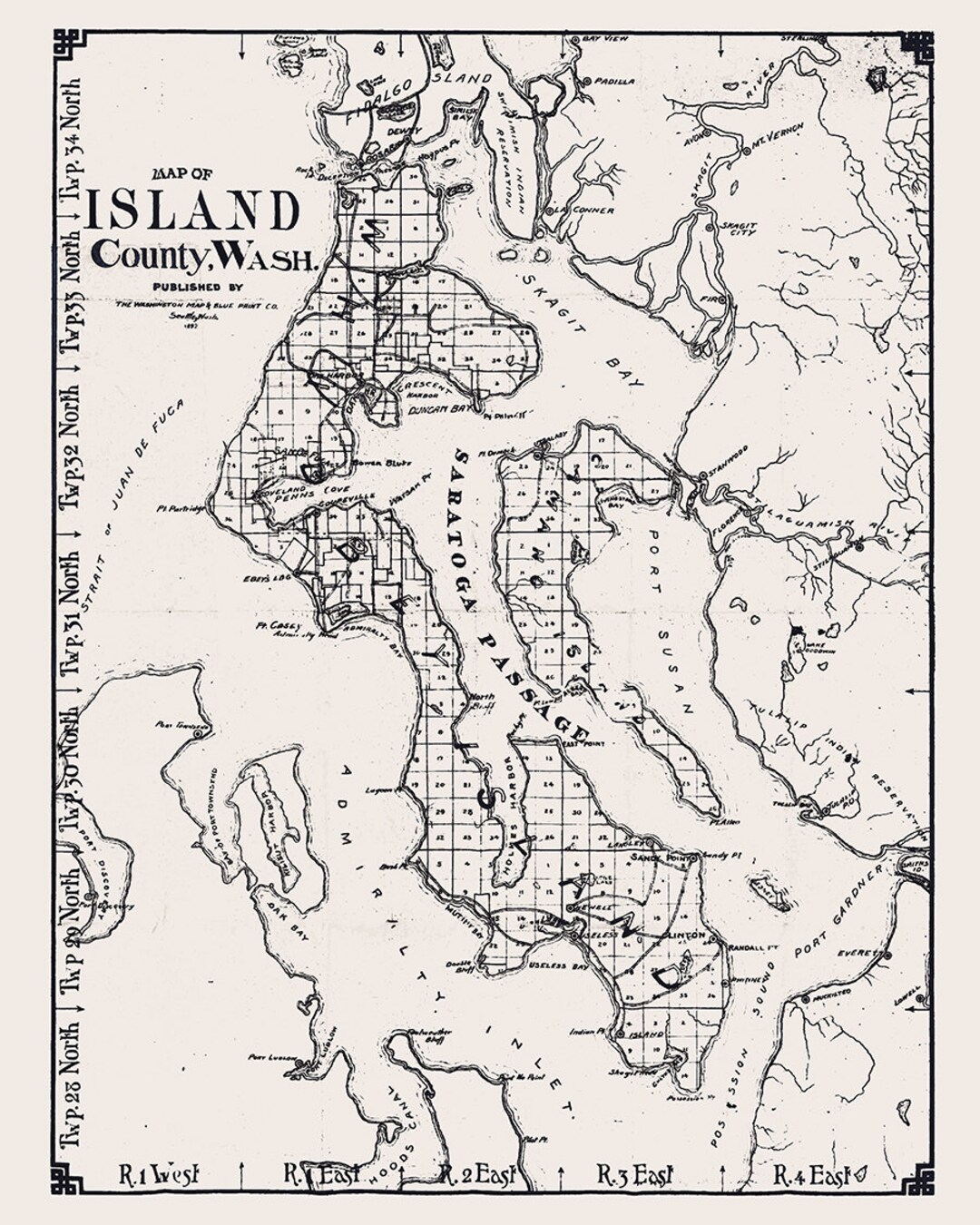 1892 Map of Island County Washington Etsy