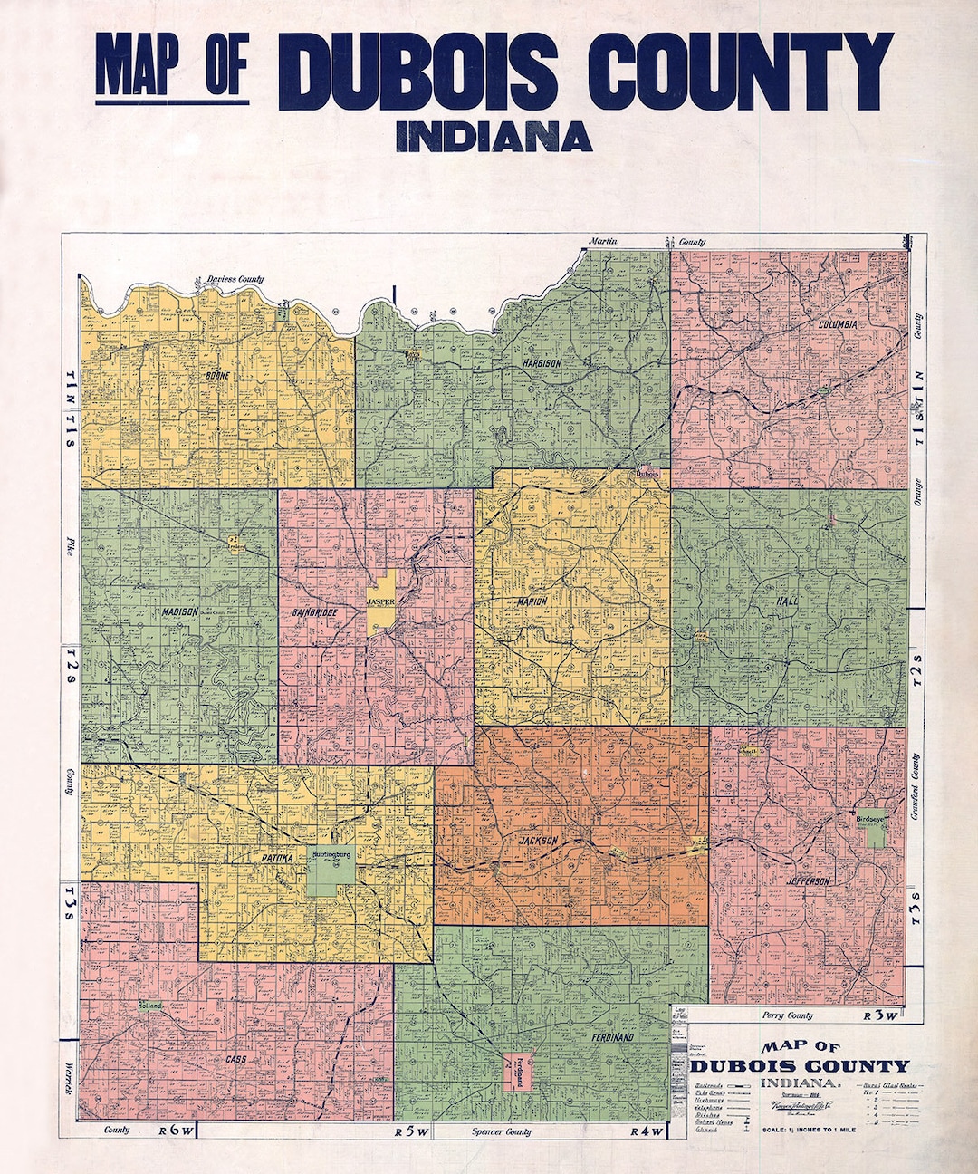 1914 Farm Line Map of Dubois County Indiana Etsy