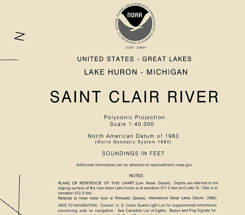 2018 Nautical Map of Saint Clair River Lake Huron Michigan