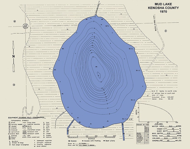 1970 Map of Mud Lake Kenosha County Wisconsin Etsy Ireland