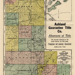 1917 Farm Line Map of Ashland County Wisconsin Smaller Version