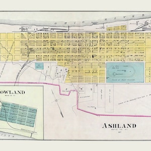 1877 Town Map of Ashland Boyd County Kentucky