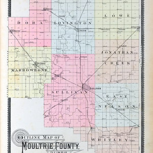 Carte du comté de Moultrie, Illinois, 1896