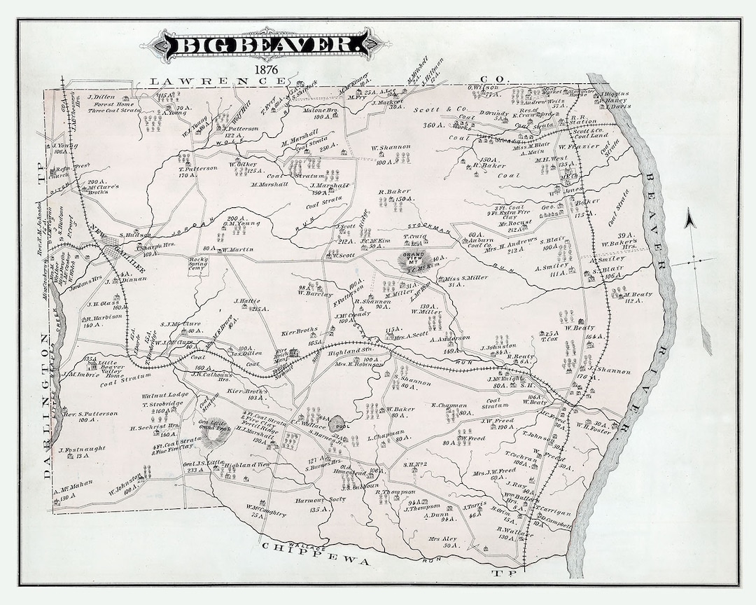 1876 Map of Big Beaver Township Beaver County Pennsylvania Etsy