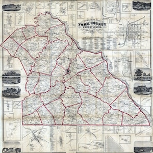 1860 Map of York County Pennsylvania Farm Names