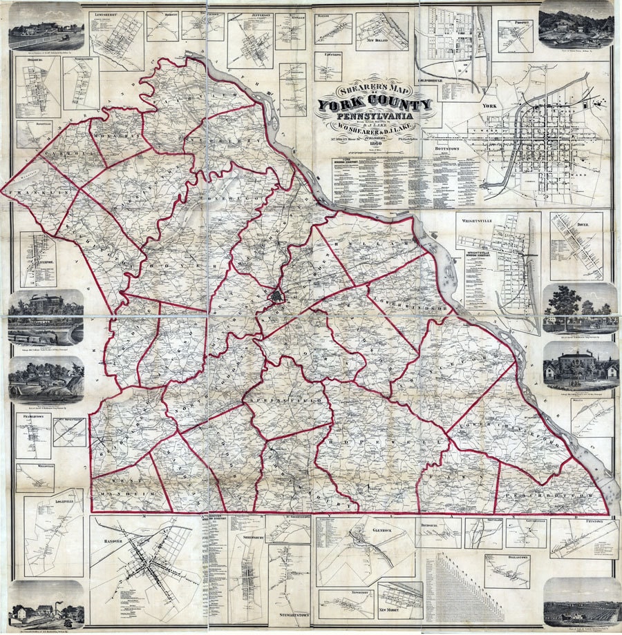 1860 Map of York County Pennsylvania Farm Names Etsy