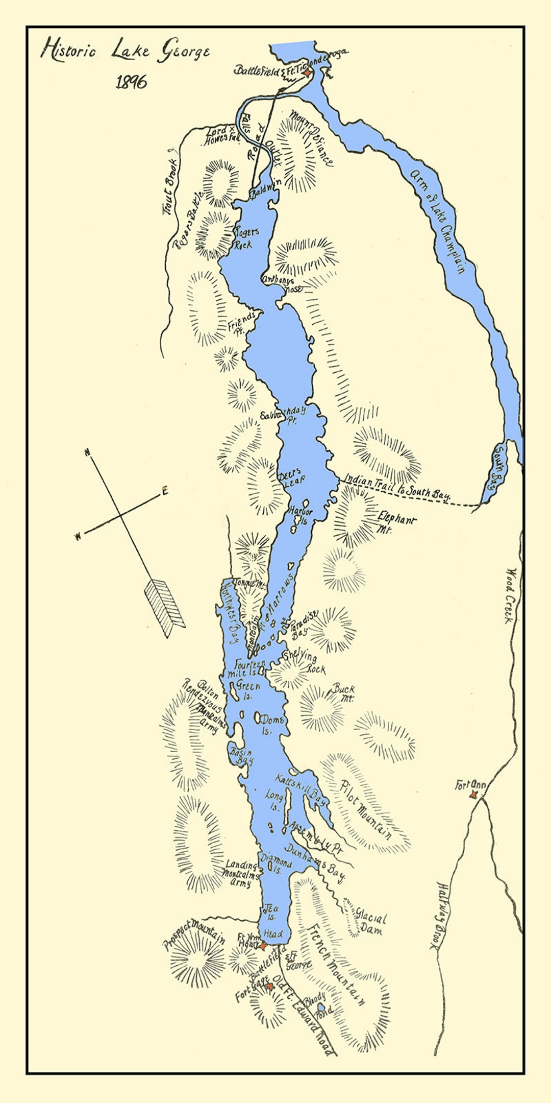 1896 Map of Lake New York Etsy
