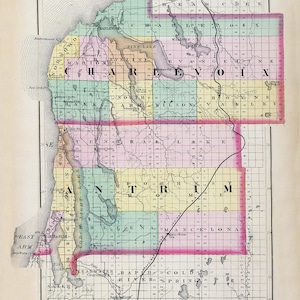 1873 Map of Charlevoix and Antrim County Michigan