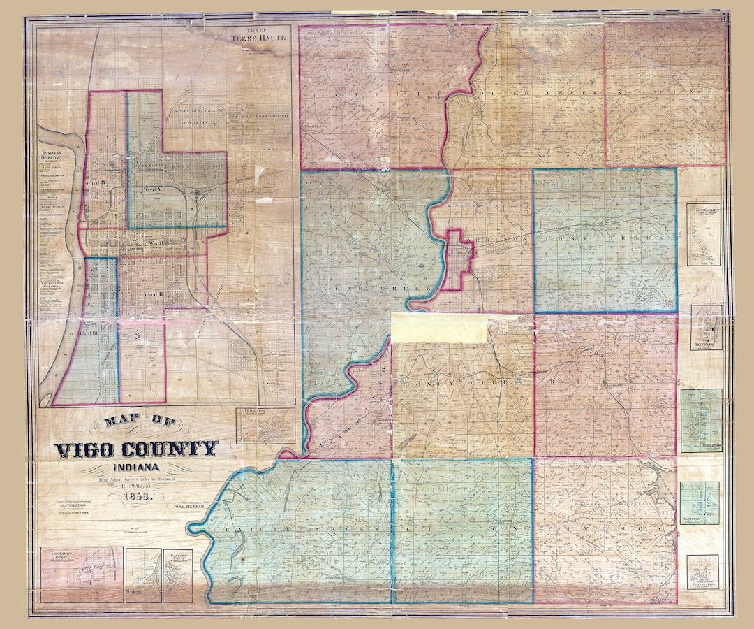 1858 Map of Vigo County Indiana - Etsy