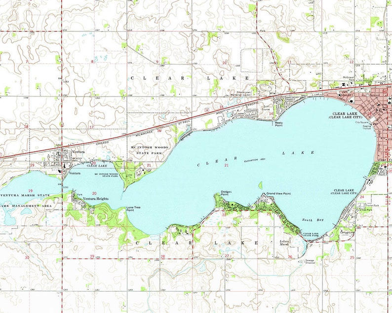 1972 Map of Clear Lake Iowa | Etsy