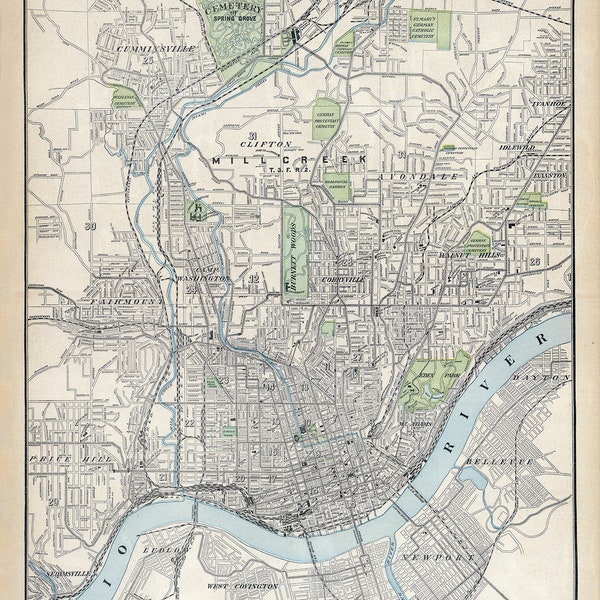 1902 Map of Cincinnati Ohio