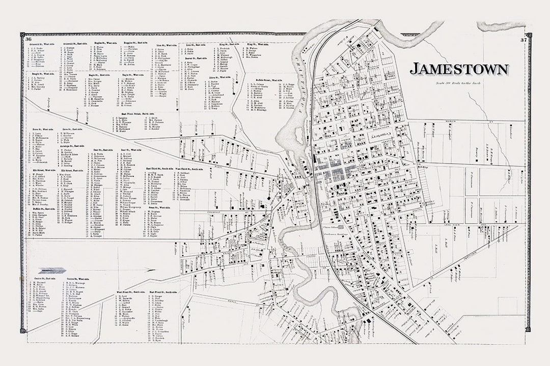 1867 Town Map of Jamestown Chautauqua County New York Etsy