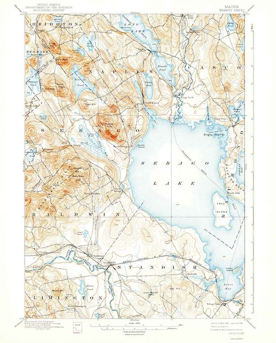 1896 Topo Map of Sebago Maine Quad Sebago Lake Etsy